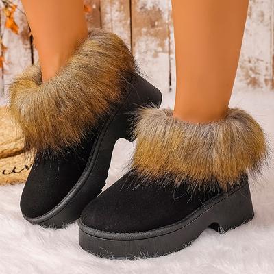 Модные женские плоские зимние сапоги из искусственного меха, с толстой подошвой и массивной платформой до щиколотки, больших размеров, теплые, удобные, нескользящие хлопковые сапоги