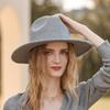 British Jazz Hat Grey Knot Decorative Wool Hat Large Brim Autumn and Winter Elegant Hat