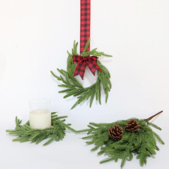 6 Pcs Mini Christmas Wreaths Artificial Norfolk Pine Wreath Small Cabinet Wreath with Bow for Kitchen Window Front Door Holiday Decor