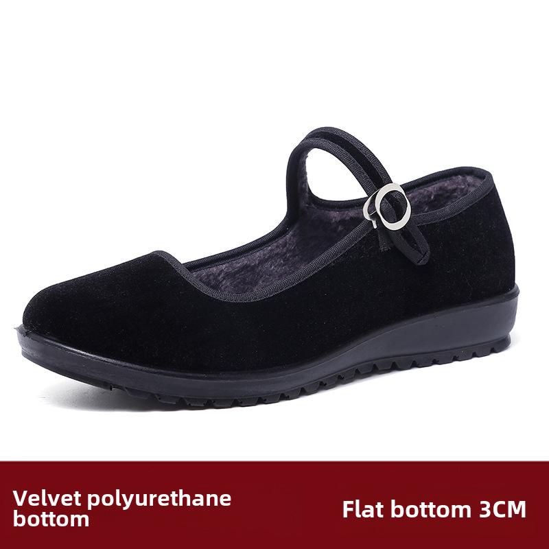 Женские черные матерчатые туфли: Стиль «Старый Пекин», плоская толстая подошва, подходит для людей среднего и пожилого возраста, идеально подходит для гостиничного этикета и танцев.