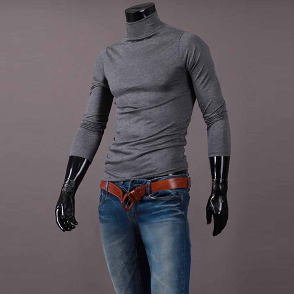 Basic Bottoming Plain T-shirt Fashion Men's Casual Slim Fit Basic Turtleneck High Collar Pullover Male Autumn Spring Thin Tops