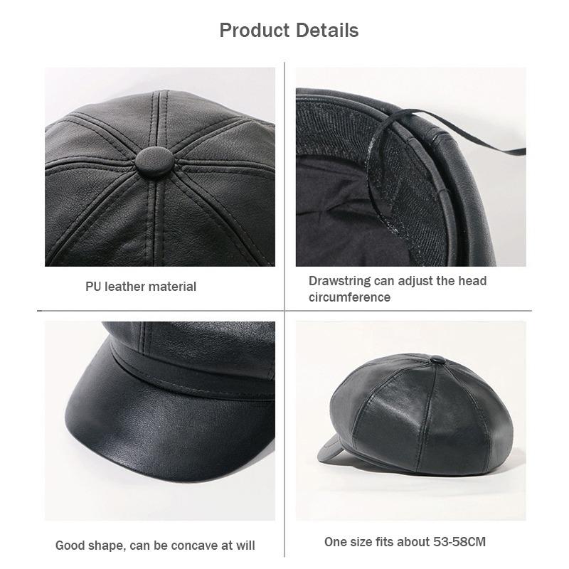 Berets Female Korean Version Small Pu Leather Caps Octagonal Caps