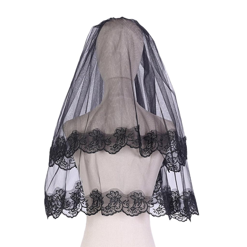 Dark Veil Lace Veils Head Covering Wedding Hair Accessories Black Wedding Veil Headscarf Lace Black Veil