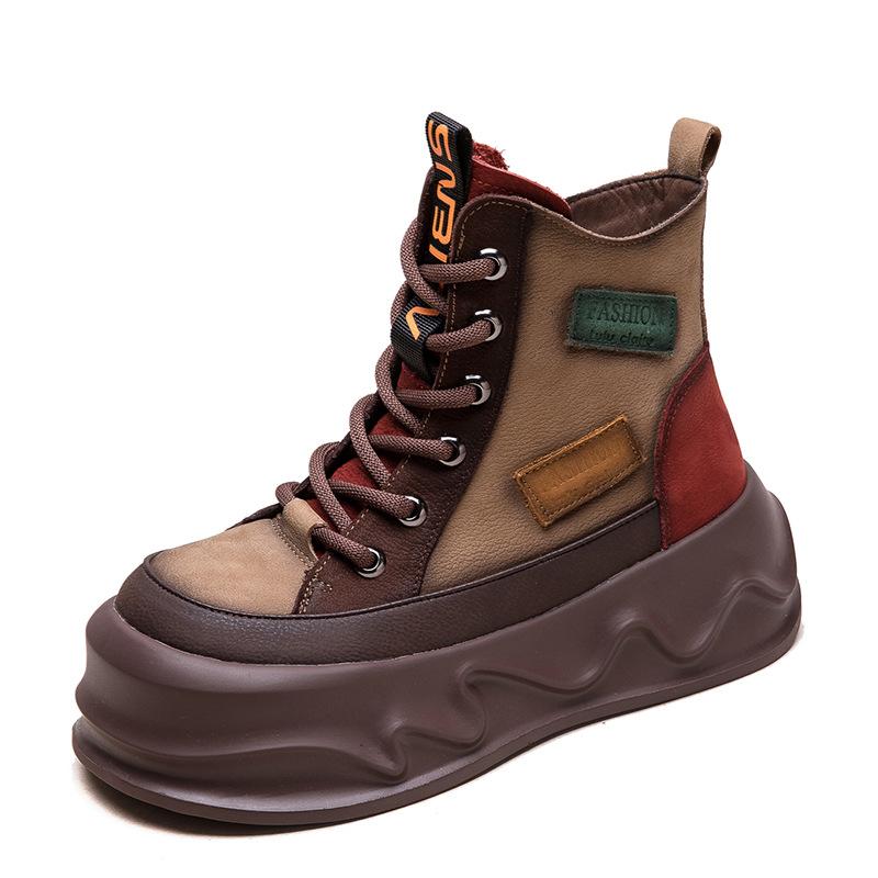 Модные женские мотоботы GKTINOO из натуральной кожи, новая модель 2025 года, на молнии, с круглым носком, женская обувь, ручная работа, ретро ботильоны на платформе