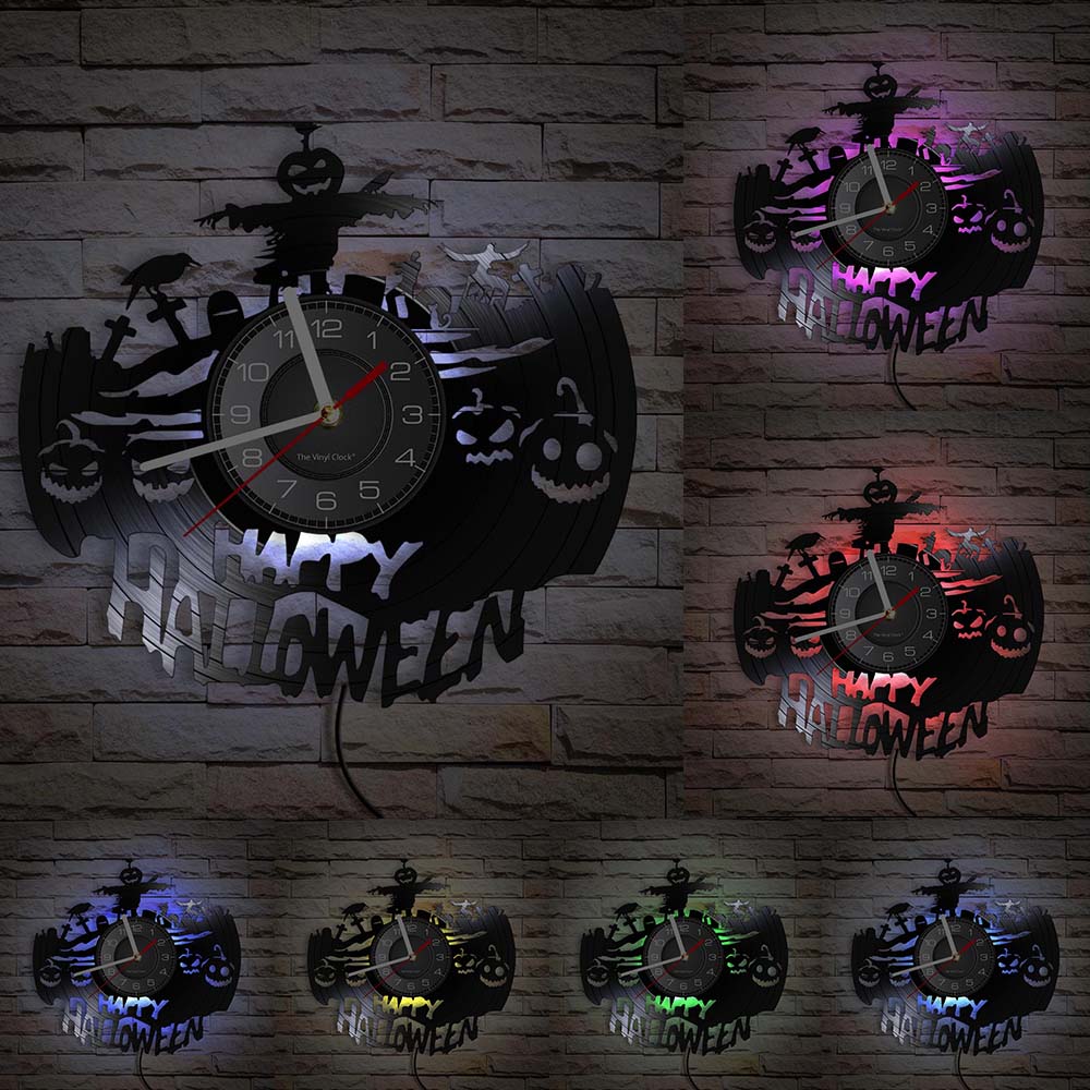 Happy Halloween Night настенные декоративные виниловые пластинки настенные часы череп скелет и призрак винтажные часы ужас украшения настенные часы