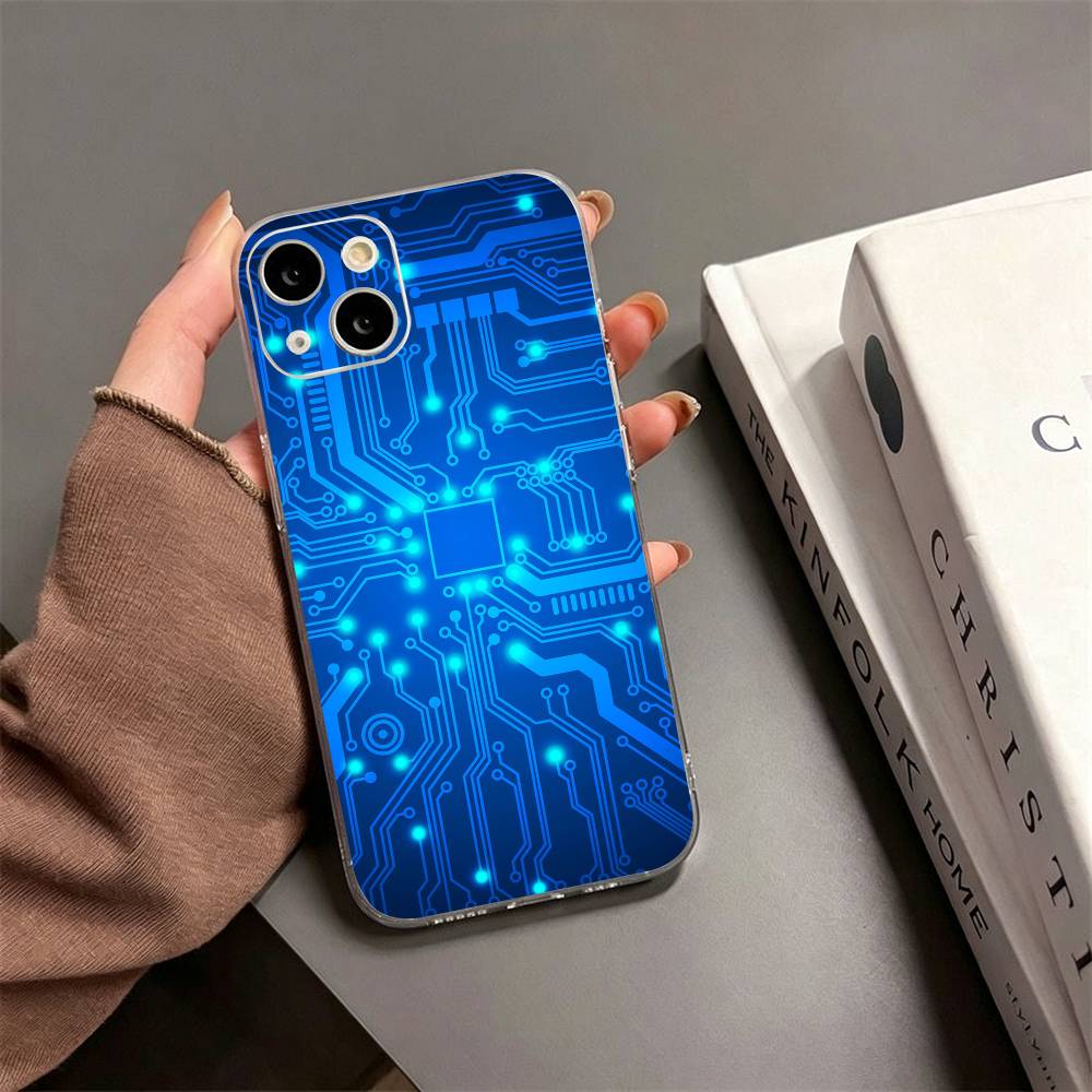 Креативный чехол для телефона с рисунком печатной платы Для iPhone17,16,15,14,13,12,11 Plus,Pro Max Мягкий прозрачный чехол