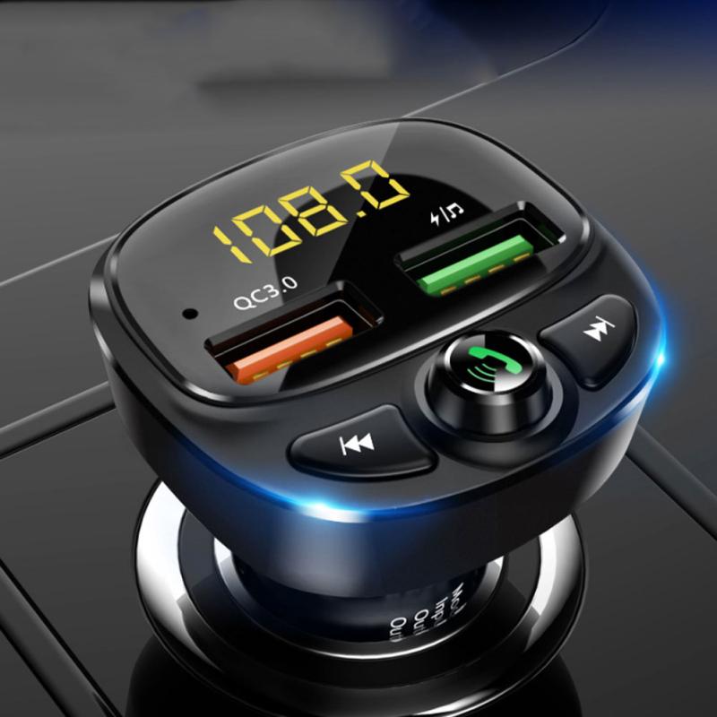 Автомобильный Mp3 Bluetooth-совместимое быстрое зарядное устройство с двумя USB-портами автомобильного прикуривателя Qc3.0 поддерживает громкую связь