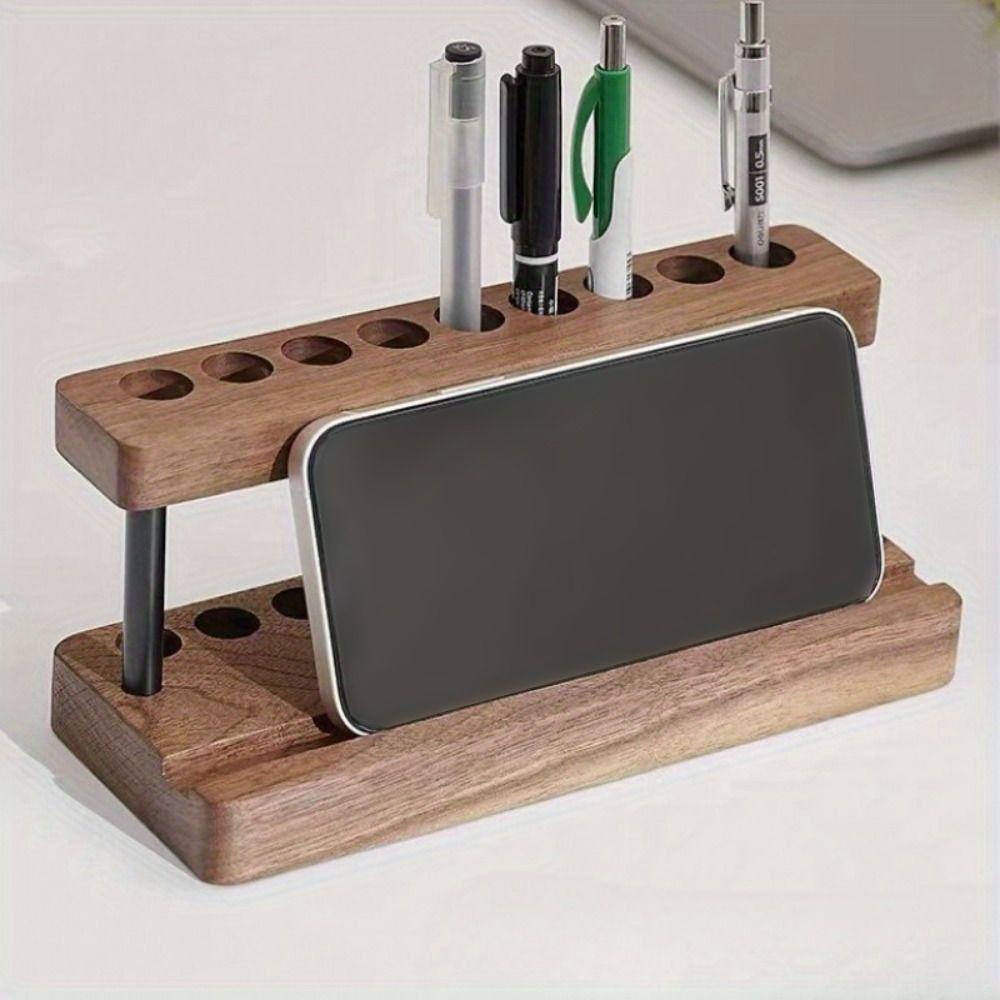 Creative Walnut Pens Holder Multifunction Toothbrush Holder Brush Display Case  Office/School