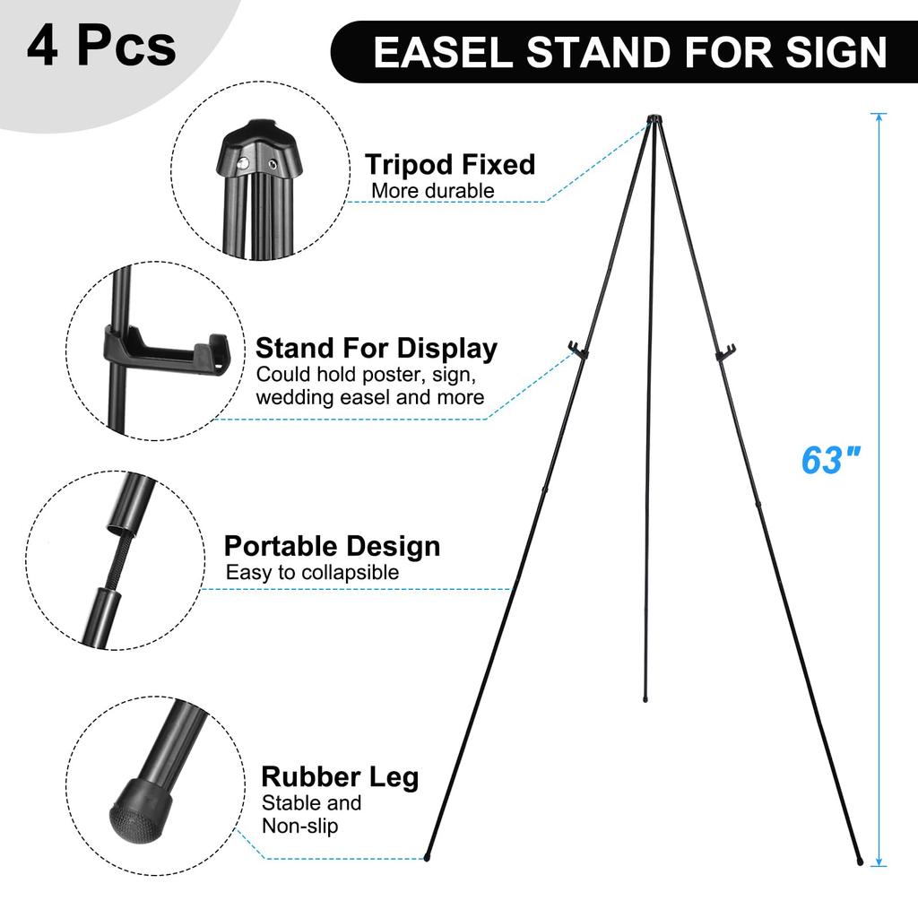 PATIKIL Sign Easel 4 шт. Складной держатель для плаката, складной презентационный напольный мольберт для свадебного плаката и фото, черная подставка, дисплей,