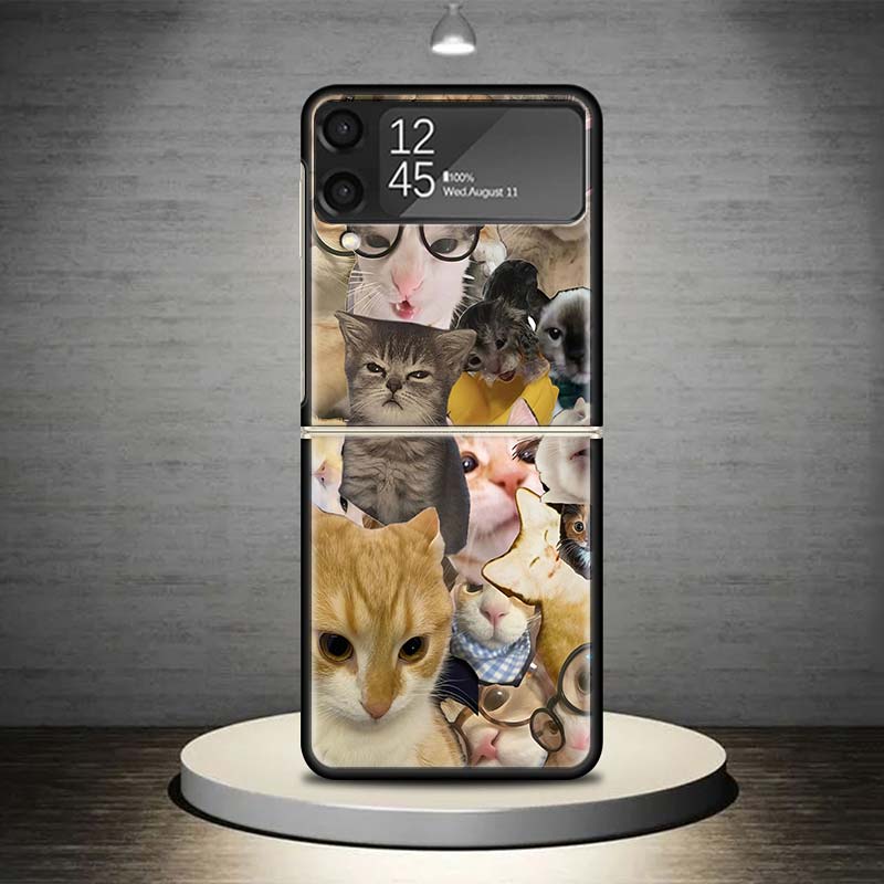Чехол для телефона с мемами "Плачущий кот" для Samsung Galaxy Z Flip 7 6 5 4 3 5G Ударопрочный чехол Z Flip7 Flip6 ZFlip5 Flip3 Flip4 Роскошный чехол