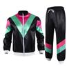 Женский спортивный костюм в стиле 80-х Color Block Сатиновый С воротником-стойкой С длинным рукавом На молнии Спортивный комплект