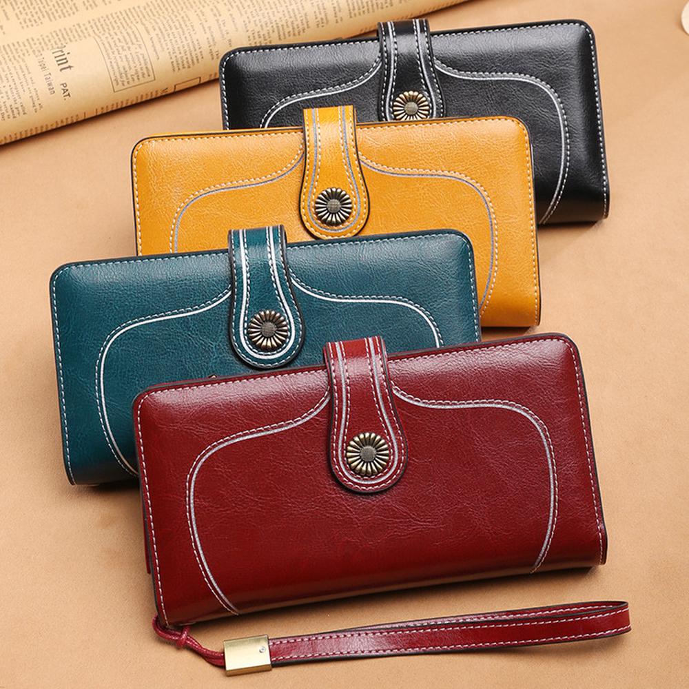 Genuine Leather Wallet for Womens  Large Capacity  Made From Oil Wax Cowhide  Nice and Elegant
