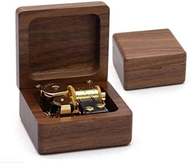 Mini Wooden Music Box 18 Note Wind Up Music Box Wooden Music Box with Movement Happy Birthday To Gold-plated (Walnut, You)