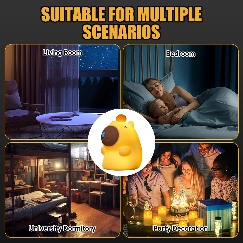 Силиконовые ночники Capybara портативные USB перезаряжаемые сенсорные лампы с животными для детского подарка домашнего декора спальни