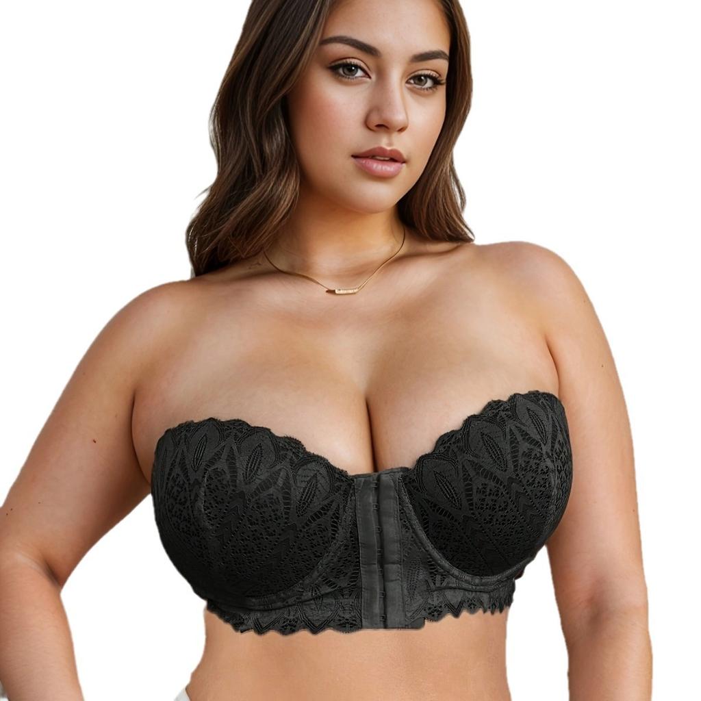 Women's Small Breast Bra with Lace Gathered Breasts and Underwire Front Buckle Anti-sagging Strapless and Beautiful Back