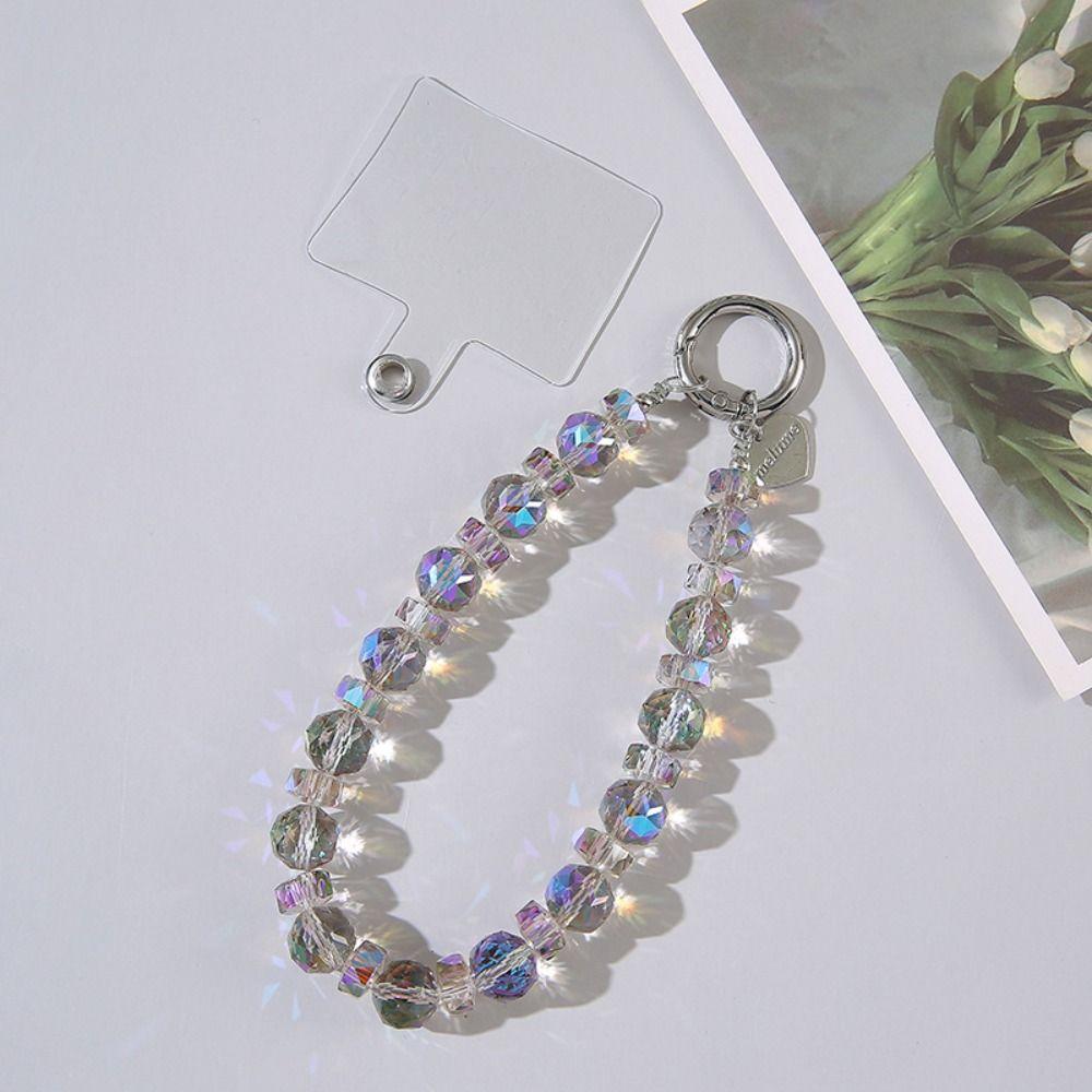 Detachable Crystal Bead Pendant Transparent Phone Lanyard Crystal Bead Keychain  for Women Girls