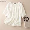 Women Casual Round Neck Summer Short Sleeve Lace Crochet Blouse