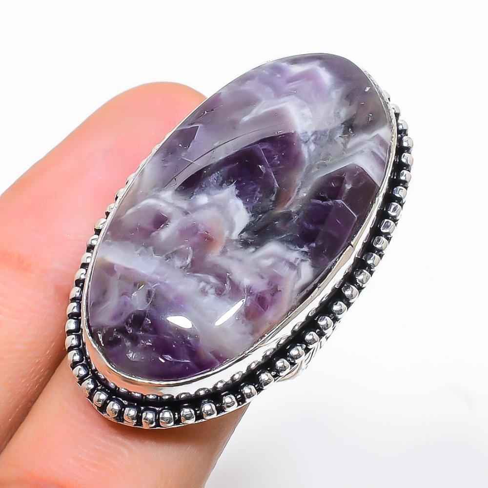 Chevron Amethyst Gemstone Handmade 925 Sterling Silver Jewelry Ring Size 6 R3V05