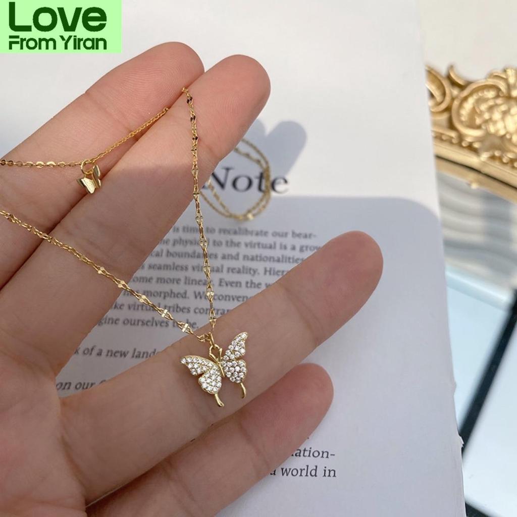 Butterfly Double Necklace Ladies Simple Design Niche Temperament Necklace Popular Alloy Version Clavicle Necklace