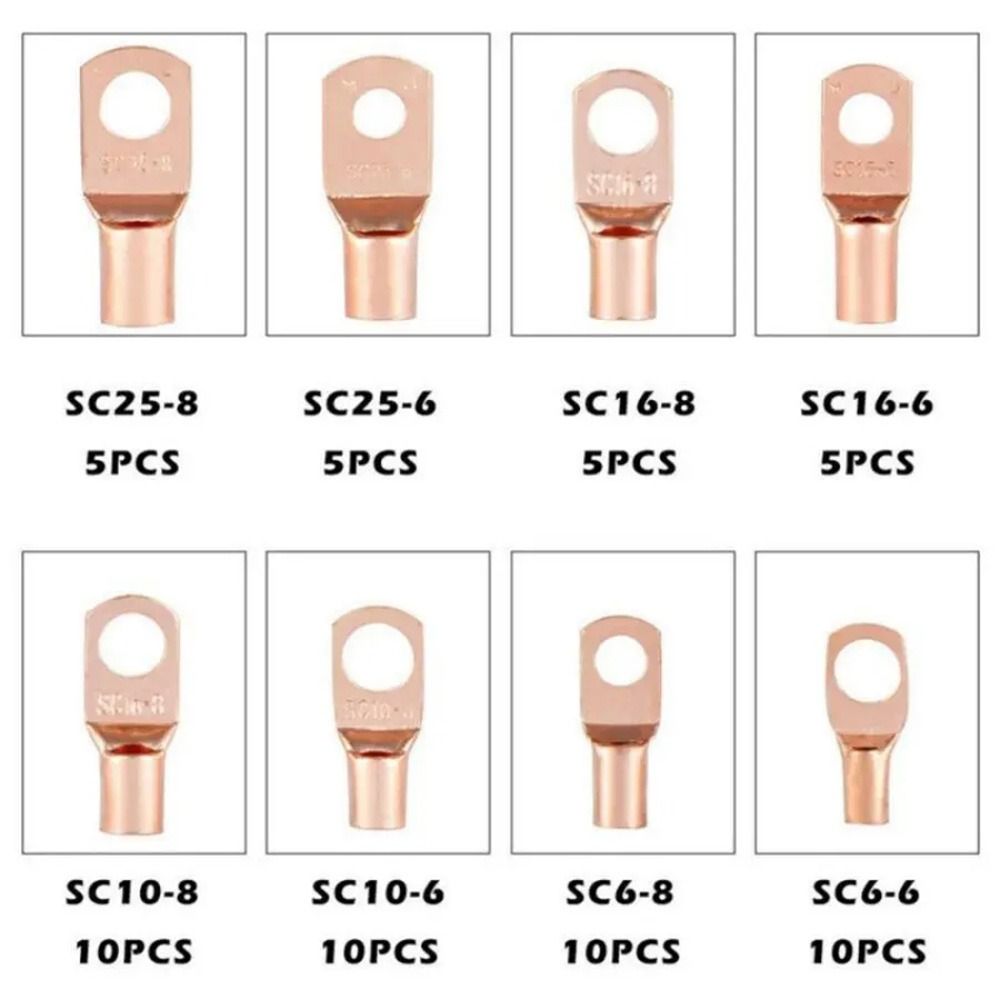 60Pcs SC Type Wire Nose Terminal Crimp SC16-6 SC25-6 SC35-6 Tinned Copper Cable Connector Kit 6mm 8mm 10mm 16-35mm2 Lugs Ring