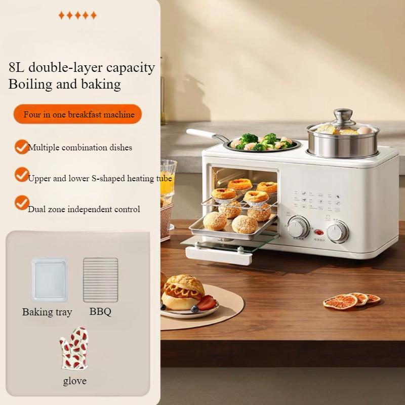 Многофункциональная домашняя электрическая машина для завтрака 4 в 1 Тостер Сковорода Мини-печь Хлебопечка Пиццамейкер Пароварка Кастрюля для варки