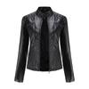 Ladies Autumn Winter Stand Collar Long Sleeve Slim Leather Pu Jacket S-3XL