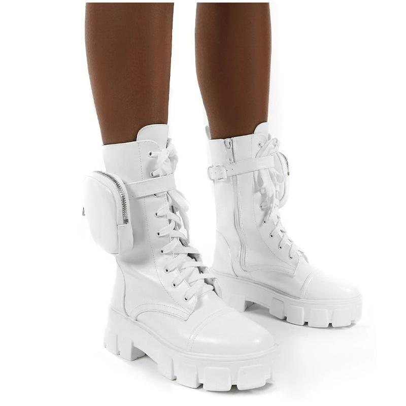 Новые женские ботинки с карманами, женские ботильоны на шнуровке, женские армейские ботинки на массивном каблуке, короткие ботинки на молнии, женская обувь на платформе