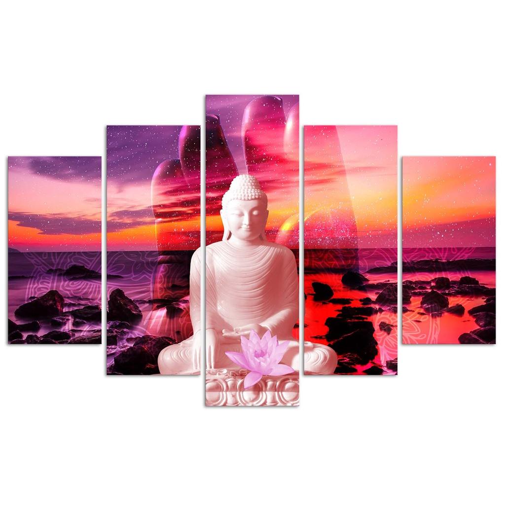 Five Piece Picture Canvas Print Buddha Sunset Sea
