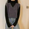 Women's Early Autumn Vest Loose V-Neck Short Sleeveless Cardigan Sweater Outer Wear Knitted Gilet Top Korean Style