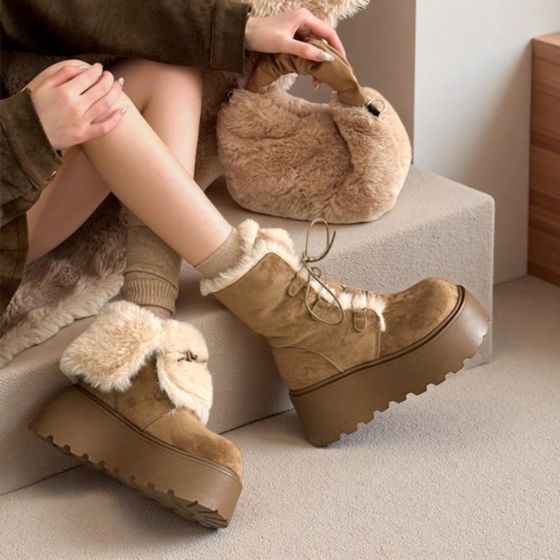 Зимние массивные женские меховые сноубутсы на толстой подошве, лаконичные туфли с увеличением роста, женские уличные теплые хлопковые короткие ботильоны