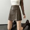 Autumn and Winter Women's Skirts High-waisted Thin Half-body Skirt Female Versatile Anti-glare PU Leather Short Skirt