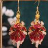 Koi Red Chinese Style Dangle Earrings - Good Luck Accessories & Gifts