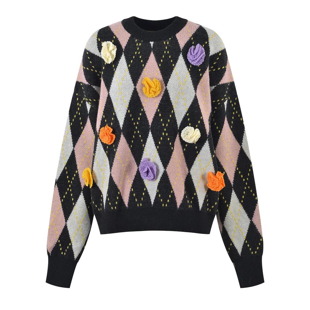 Luxury Brand Designer Jacquard Round Neck Pullover Winter Thickening Loose Retro Fashion Casual College Style Sweater C-252