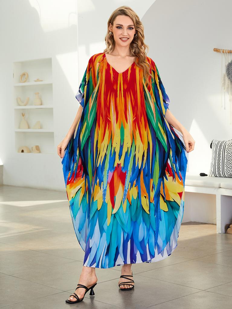 Пляжные кафтаны для женщин с принтом бабочки и попугая, летние платья больших размеров, праздничные купальные костюмы, дропшиппинг