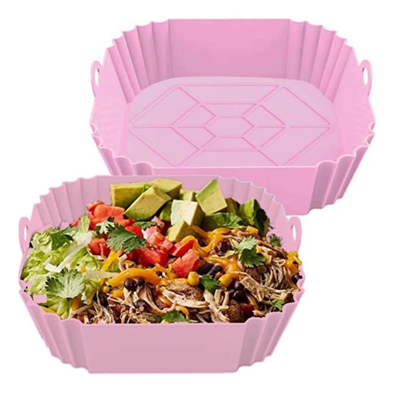 1pc Silicone Air Fryer Pot Tray With Handle, Square Air Fryer Baking Pan, Reusable Air Fryer Liner For Kitchen Baking