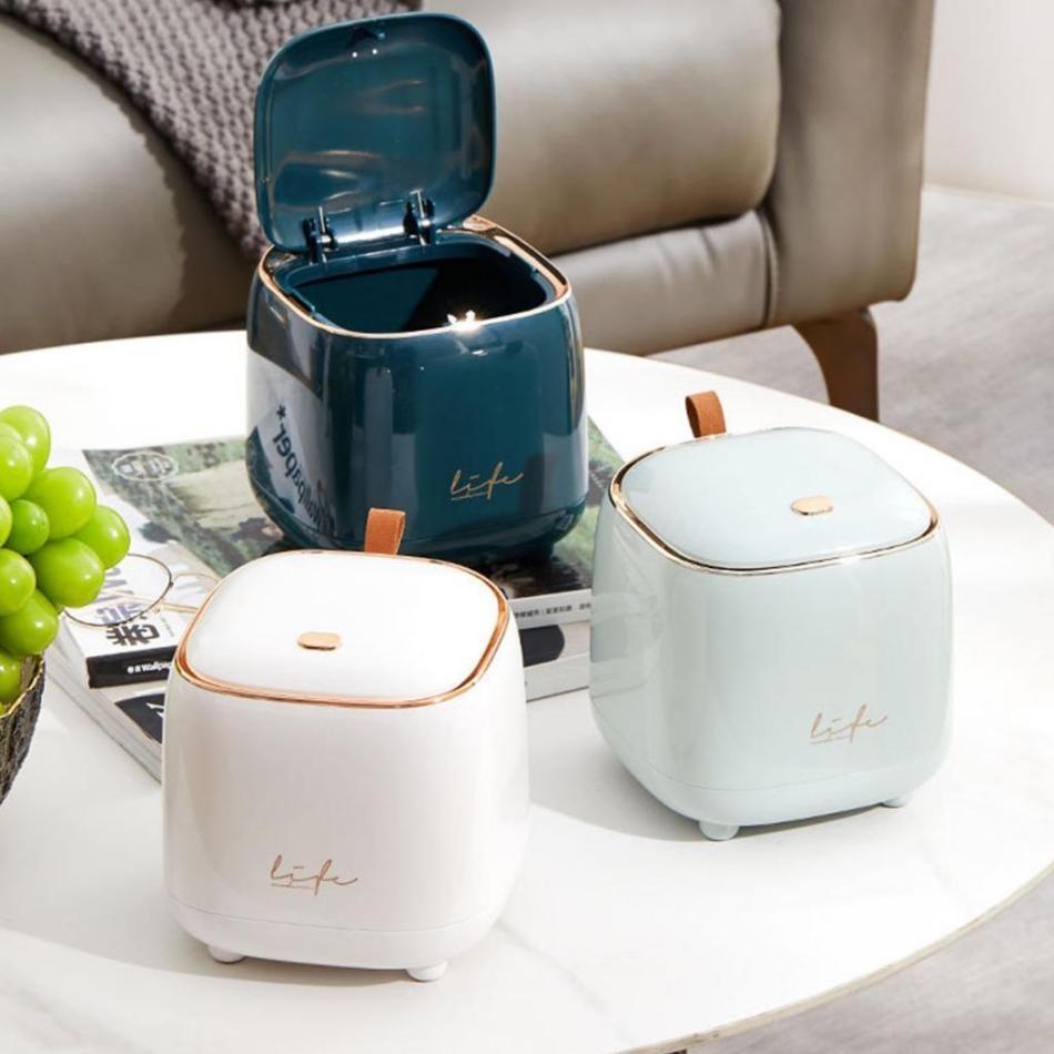 Desktop Mini Trash Bin Double Layer Waste Basket Wastebasket for Bathroom Vanity Tabletop Storage Box
