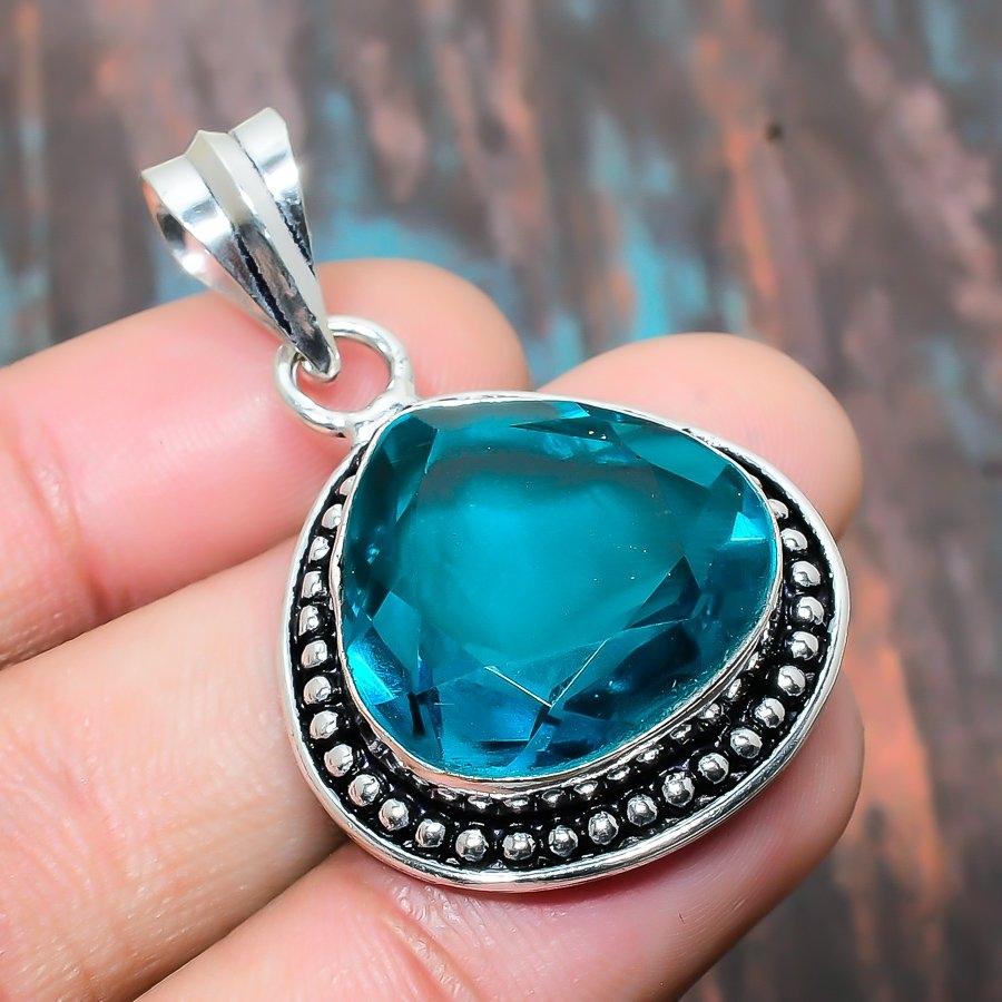 Indicolite Tourmaline Gemstone Handmade Jewelry 925 Sterling Silver Pendant
