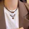 Vintage Leather Brown Stone Pendant Necklace Stacking Girl Winter Autumn Chain Choker For Women W3K1