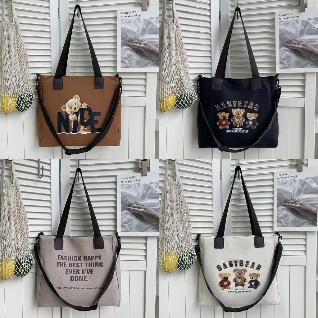 Oxford Canvas Tote Bag For Women With Letter Print Soft Shoulder Daily Use