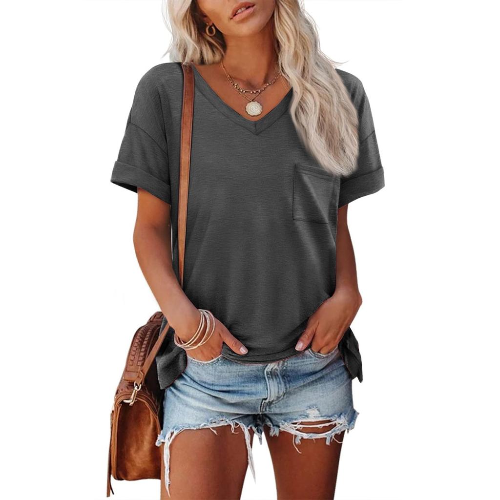 Womens T Shirts Short Sleeve V-Neck Shirts Cute Fit Summer Casual Tee Tops