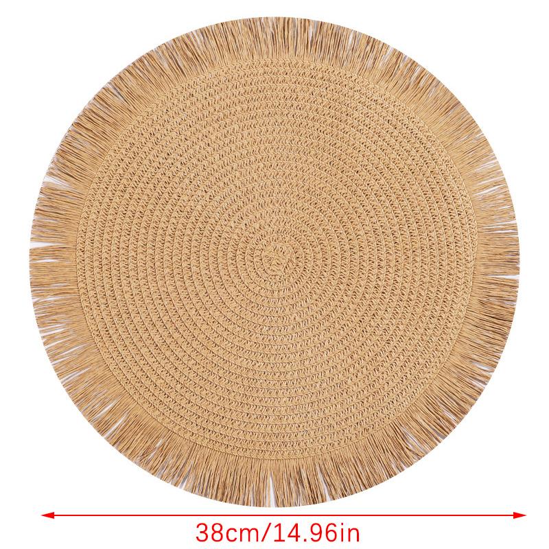 Круглые плетеные салфетки под приборы, бумажные салфетки с бахромой, плетеные вручную нескользящие изоляционные салфетки, подставки под чайные чашки, украшения для обеденного стола