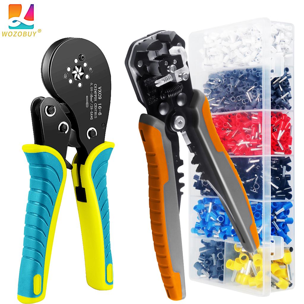 WOZOBUY Ferrule Crimping Tool,Wire Stripper & Crimping Pliers Ferrules Kit, Hexagonal Crimper for End-Sleeves Terminal -AWG 28-5