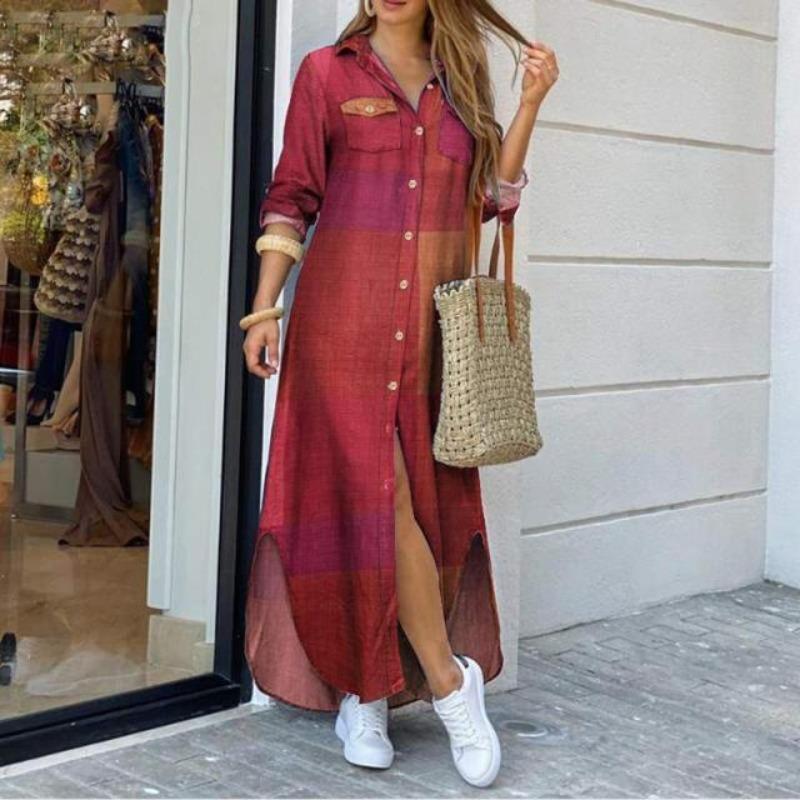 Women's Spring/Autumn Fashion: Sensual Single-Breasted Button-Down Shirt Dress Loose-Fitting Polo Neck Dress