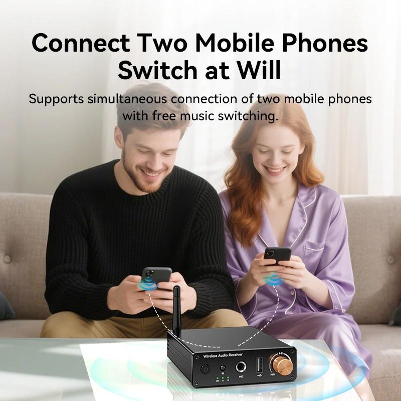 Bluetooth 6.0 Audio Receiver 3.5mm AUX RCA USB 6.5MM Microphone Music Wireless Adapter USB U-Disk HIFI Lossless Music for TV PC