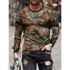 Mens Creative Geometric Pattern Long Sleeve Crew Neck T-shirt Perfect for Spring, Fall, Outdoor Activities