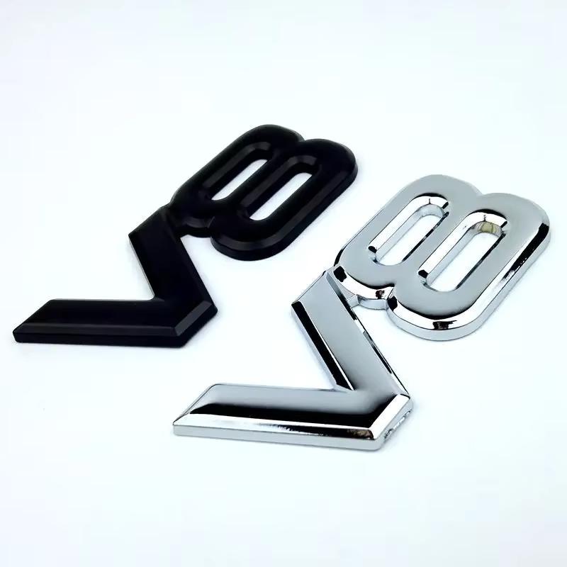 3D ABS Black Chrome Car Rear Trunk Fender Side Emblem Badge V8 Sticker For VW Toyota Honda Jeep Land Rover Car Acceesories ALP1