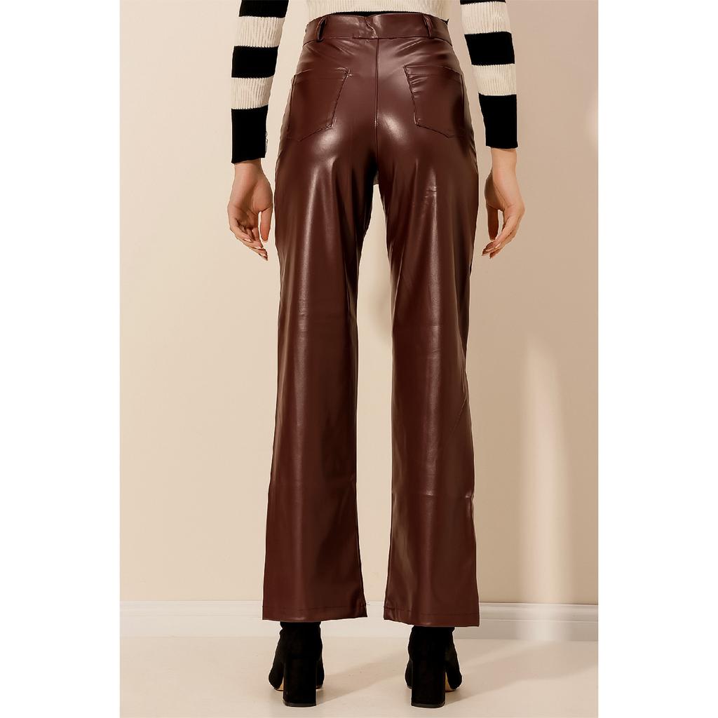 Women's High Waist Leather Trousers