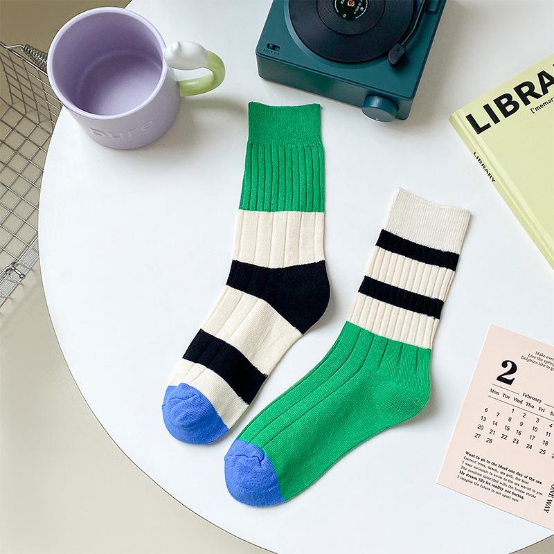 Comfort Striped Socks for Girls Retro Women Socks Korean Style New Novelty Cotton Casual Mixed Color Japanese Fashion AB Socks