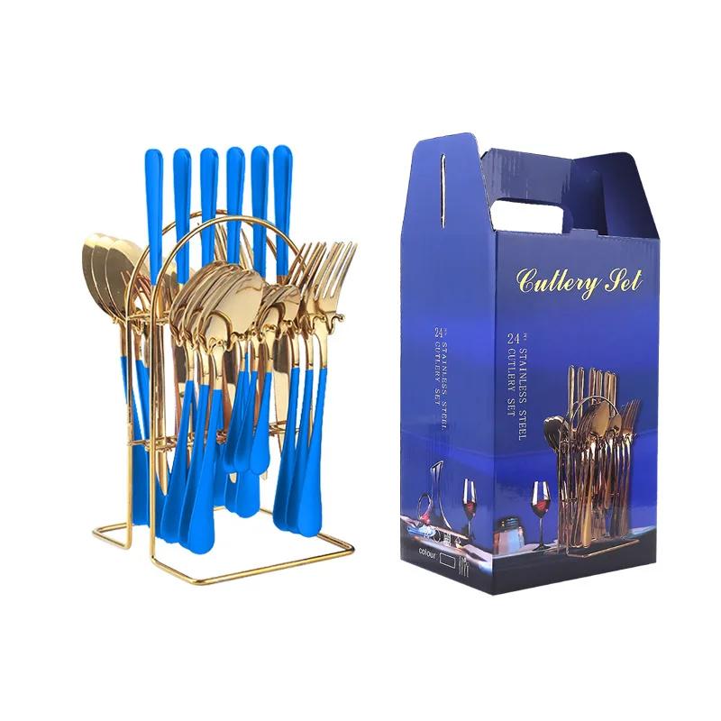 24 шт. роскошных столовых приборов с держателем из нержавеющей стали вилка ложка нож бизнес подарочная коробка стойка для столовых приборов домашняя посуда