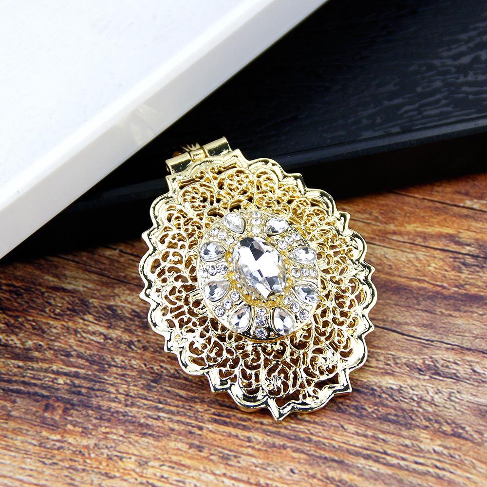 Gold Jewelry Women's Brooch Round Crystal Brooch Arabian Bride Bijoux Brooch Pendant Dual Purpose